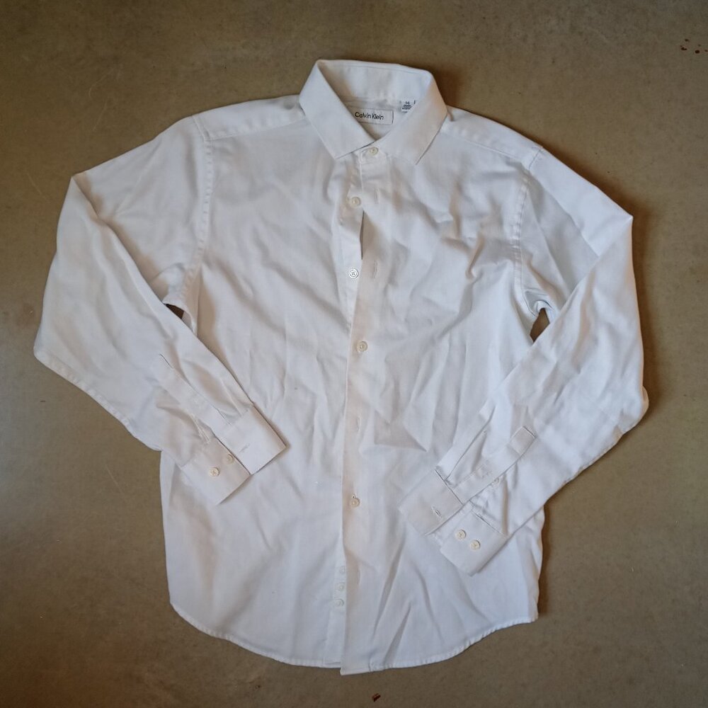 [Calvin Klein] Formal Button Down White Boys 14 Shirt